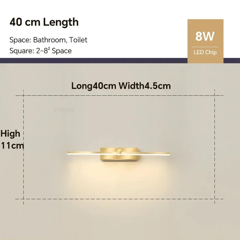 Lâmpada de Parede LED - Moderna para Banheiro - Lâmpada Espelho Dourado - Aplique para Quarto - Sala de estar