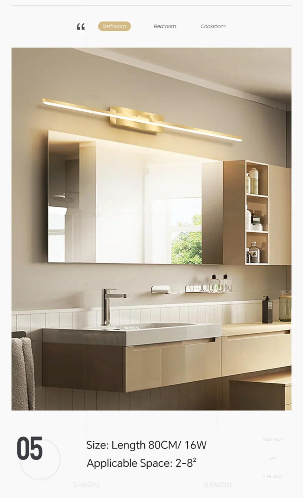 Lâmpada de Parede LED - Moderna para Banheiro - Lâmpada Espelho Dourado - Aplique para Quarto - Sala de estar
