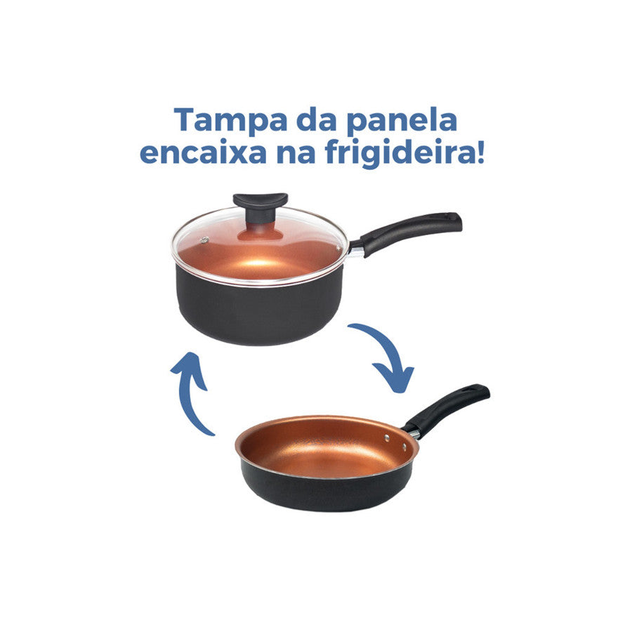 Jogo De Panelas Antiaderente - 10 Pçs - Tampa de Vidro Temperado