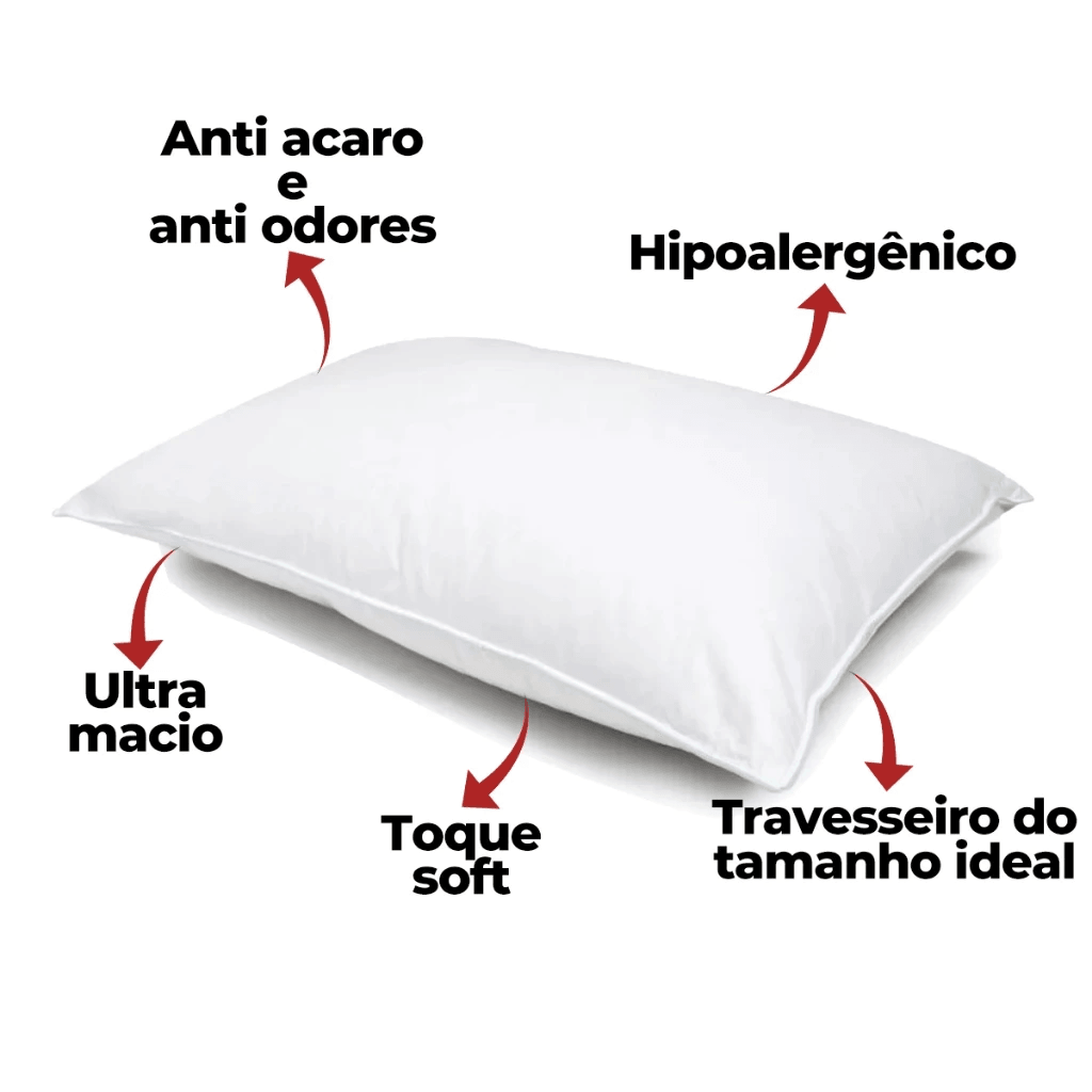 Kit 2 Travesseiro de Pluma de Ganso - Descanso - Anti-Ácaro - 70x50cm